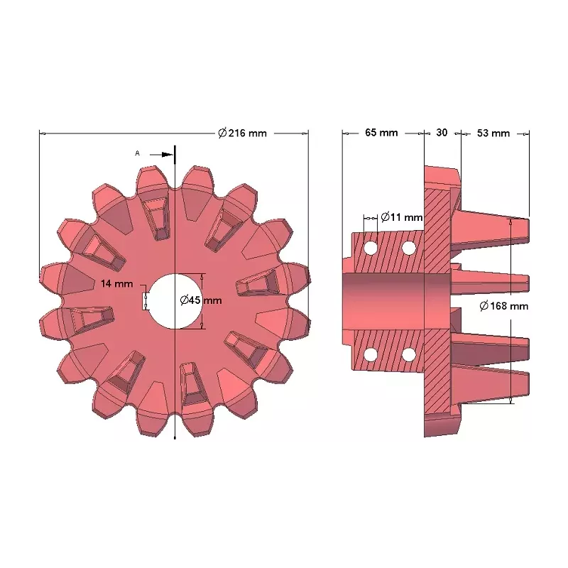 Rolle Nr. 98 – Antriebsrolle aus Gusseisen Ø168 mm, Teilung 36 mm | Hersteller KiJ