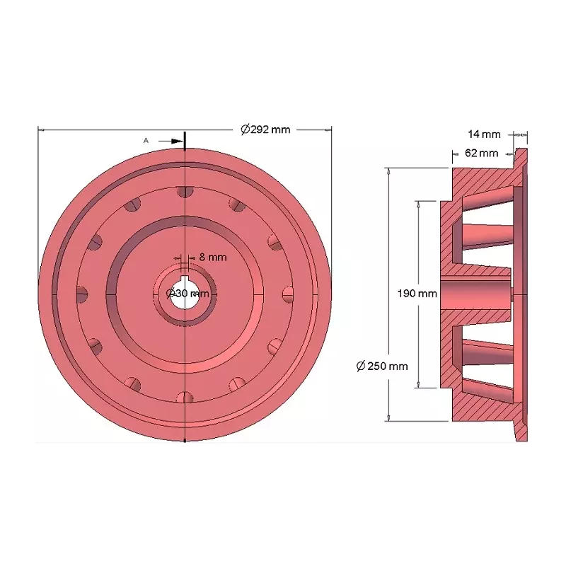 Rolle Nr. 103 – Antriebsrolle aus Gusseisen Ø258 mm, Teilung 35 mm | Hersteller KiJ