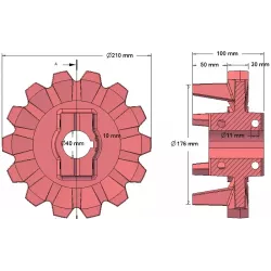 Rolle Nr. 123 – Antriebsrolle aus Gusseisen Ø176 mm, Teilung 42 mm, für Kartoffelroder Anna Z644 | OEM Anna 564438002 | Hersteller KiJ