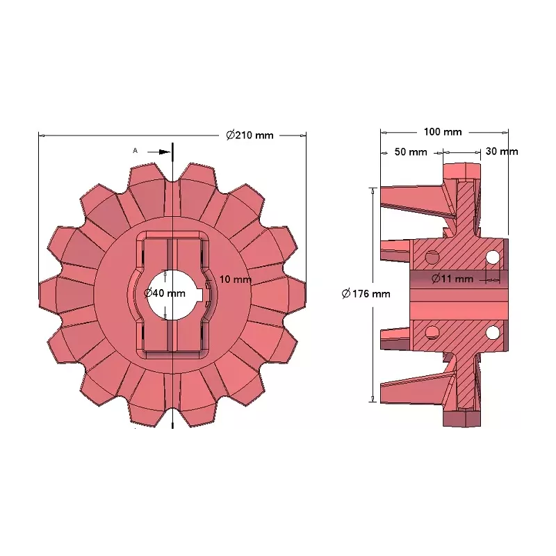 Rolle Nr. 123 – Antriebsrolle aus Gusseisen Ø176 mm, Teilung 42 mm, für Kartoffelroder Anna Z644 | OEM Anna 564438002 | Hersteller KiJ