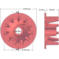 Rolle Nr. 131 – Antriebsrolle aus Gusseisen Ø145 mm, Teilung 44 mm, für Maschinen von Grimme | OEM Grimme 006.00077, 006.00076 | Hersteller KiJ
