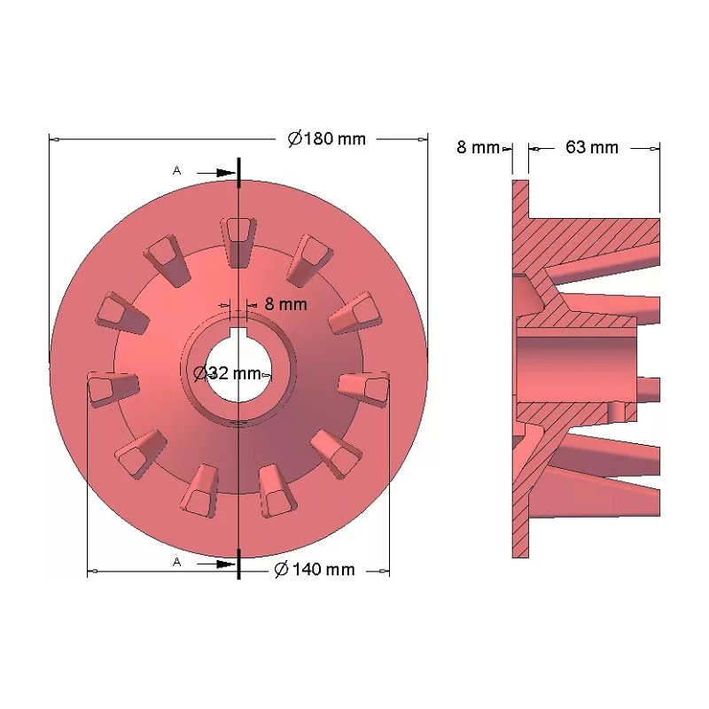 Rolle Nr. 131 – Antriebsrolle aus Gusseisen Ø145 mm, Teilung 44 mm, für Maschinen von Grimme | OEM Grimme 006.00077, 006.00076 | Hersteller KiJ