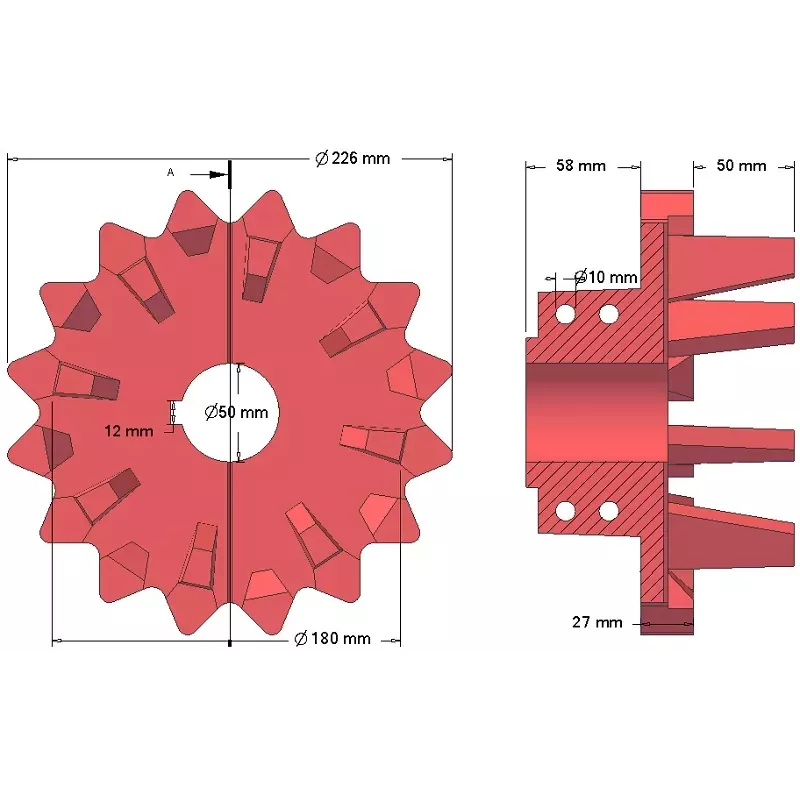 Rolle Nr. 142 – Antriebsrolle aus Gusseisen Ø180 mm, Teilung 40 mm | Hersteller KiJ
