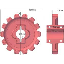 Rolle Nr. 148 – Antriebsrolle aus Gusseisen Ø214 mm, Teilung 42 mm | Hersteller KiJ