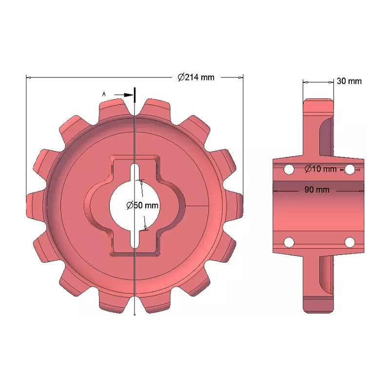 Rolle Nr. 148 – Antriebsrolle aus Gusseisen Ø214 mm, Teilung 42 mm | Hersteller KiJ