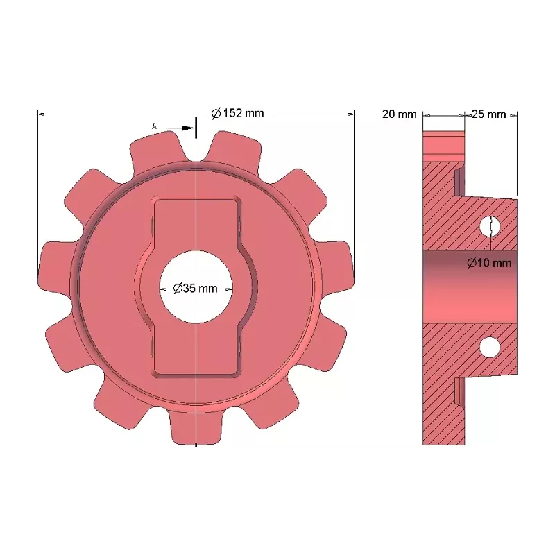 Rolle Nr. 149 – Antriebsrolle aus Gusseisen Ø152 mm, Teilung 40 mm | OEM 10.21.05-2 | Hersteller KiJ