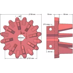 Rolle Nr. 154 – Antriebsrolle aus Gusseisen Ø155 mm, Teilung 28 mm | Hersteller KiJ
