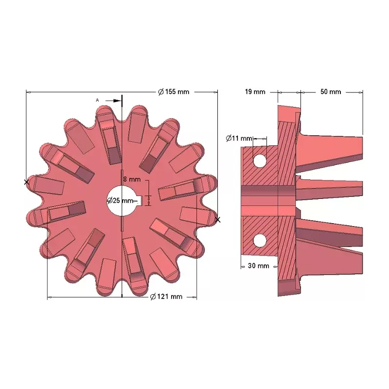 Rolle Nr. 154 – Antriebsrolle aus Gusseisen Ø155 mm, Teilung 28 mm | Hersteller KiJ