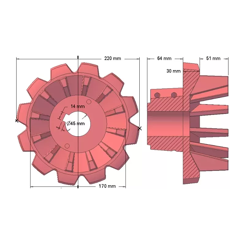 Rolle Nr. 172 – Antriebsrolle aus Gusseisen Ø170 mm, Teilung 50 mm | Hersteller KiJ
