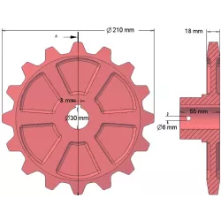 Rolle Nr. 174 – Zahnrad aus Gusseisen Ø210 mm | OEM 035068 | Hersteller KiJ