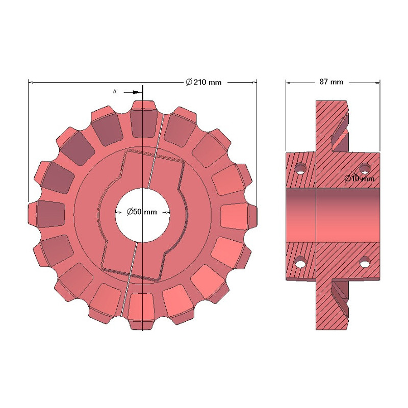 Rolle Nr. 181 – Antriebsrolle aus Gusseisen Ø210 mm, Teilung 36/40 mm | Hersteller KiJ