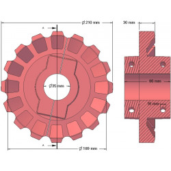 Rolle Nr. 182 – Antriebsrolle aus Gusseisen Ø189 mm, Teilung 36/40 mm | Hersteller KiJ