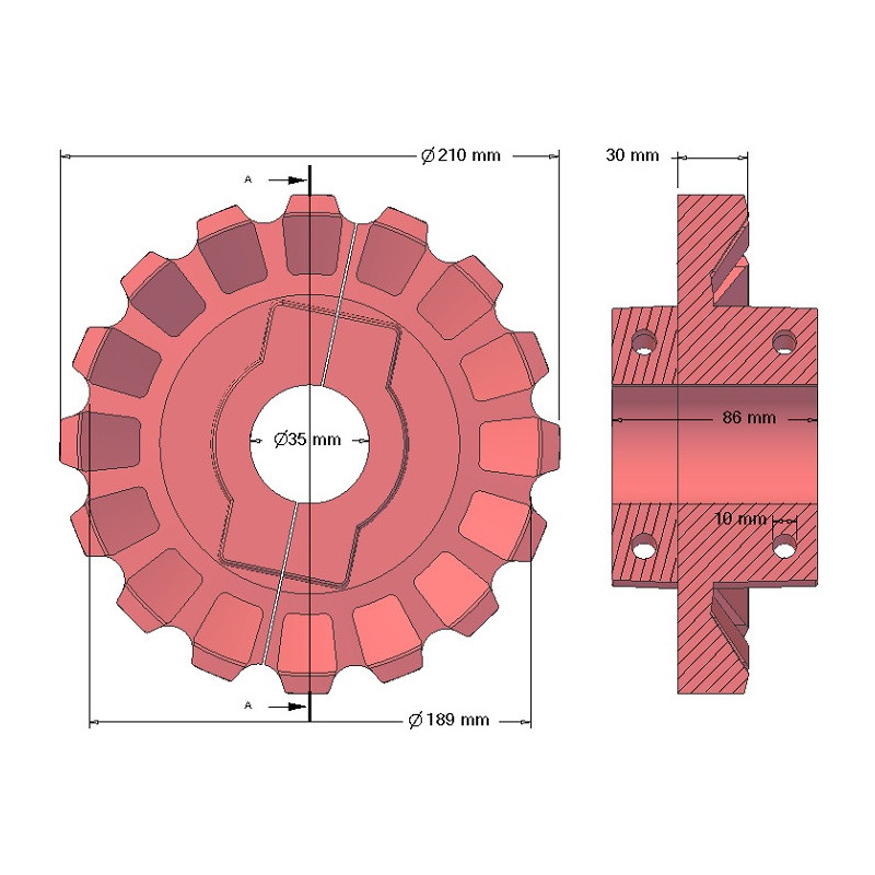 Rolle Nr. 182 – Antriebsrolle aus Gusseisen Ø189 mm, Teilung 36/40 mm | Hersteller KiJ