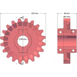 Rolle Nr. 183 – Antriebsrolle aus Gusseisen Ø203 mm, Teilung 28 mm | Hersteller KiJ
