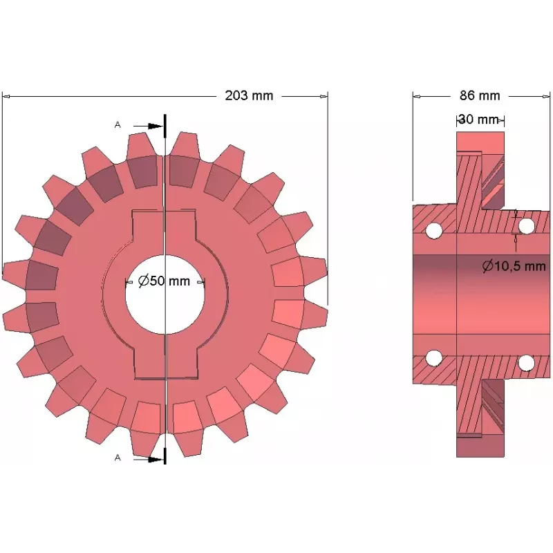 Rolle Nr. 183 – Antriebsrolle aus Gusseisen Ø203 mm, Teilung 28 mm | Hersteller KiJ