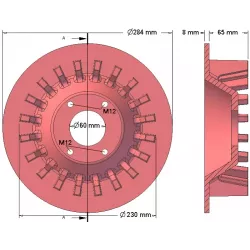 Rolle Nr. 196 – Antriebsrolle aus Gusseisen Ø230 mm, Teilung 36 mm, für Maschinen von Wuhlmaus | Hersteller KiJ