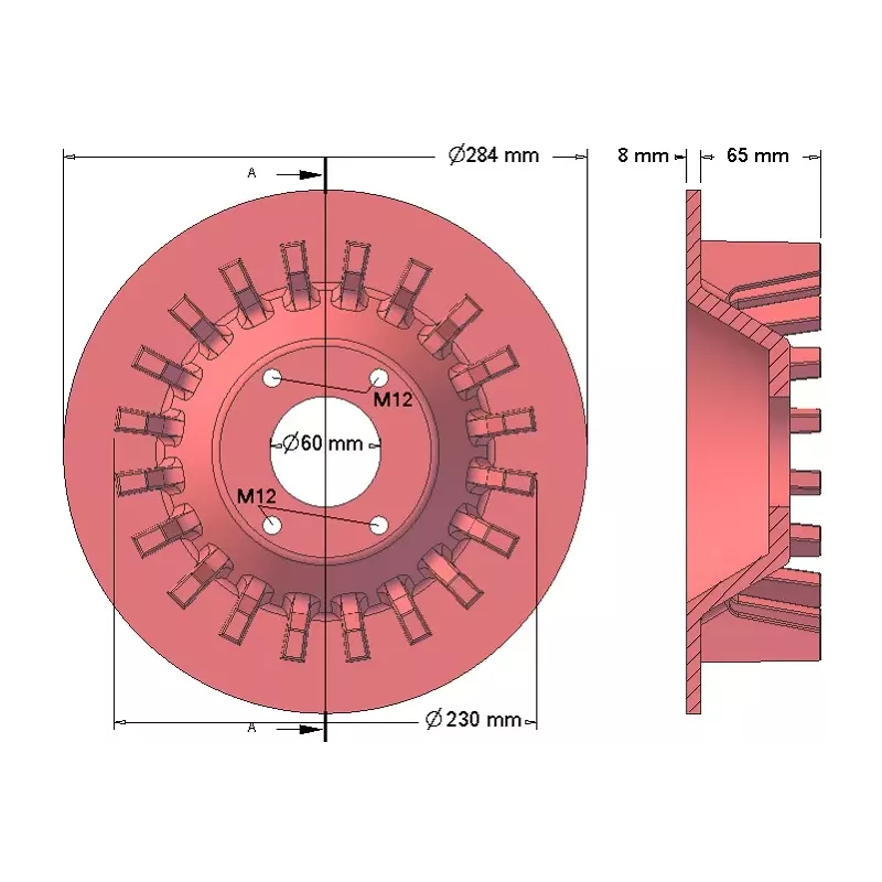 Rolle Nr. 196 – Antriebsrolle aus Gusseisen Ø230 mm, Teilung 36 mm, für Maschinen von Wuhlmaus | Hersteller KiJ
