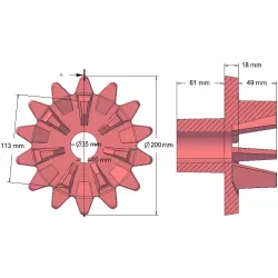Rolle Nr. 200 – Antriebsrolle aus Gusseisen, Teilung 33 mm | Hersteller KiJ