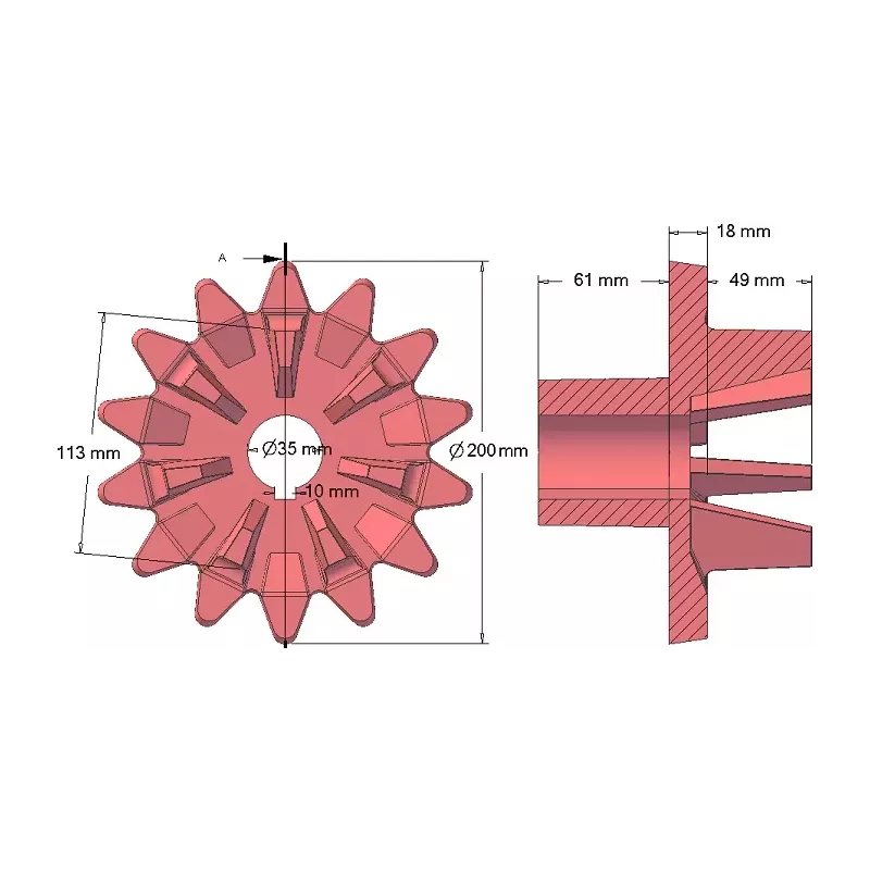 Rolle Nr. 200 – Antriebsrolle aus Gusseisen, Teilung 33 mm | Hersteller KiJ