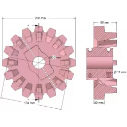 Rolle Nr. 205 – Antriebsrolle aus Gusseisen Ø208 mm, Teilung 36 mm, für Maschinen von Wuhlmaus | Hersteller KiJ