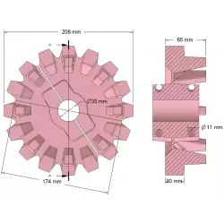 Rolle Nr. 252 – Antriebsrolle aus Gusseisen Ø208 mm, Teilung 36 mm | Hersteller KiJ