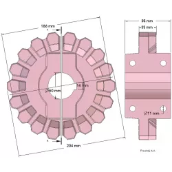 Rolle Nr. 288 – Antriebsrolle aus Gusseisen Ø204 mm, Teilung 33 mm | Hersteller KiJ