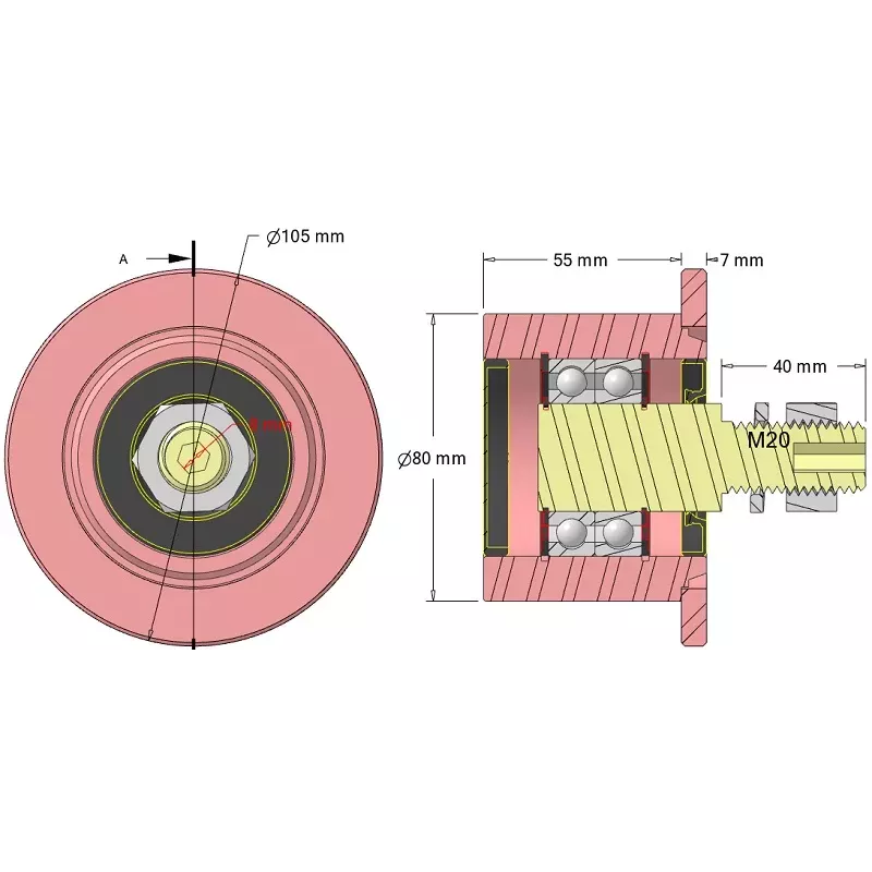 Rolle Nr. 323 – Umlenkrolle aus Stahl Ø80 mm für Maschinen von Sandei | OEM Sandei D0020 | Hersteller KiJ