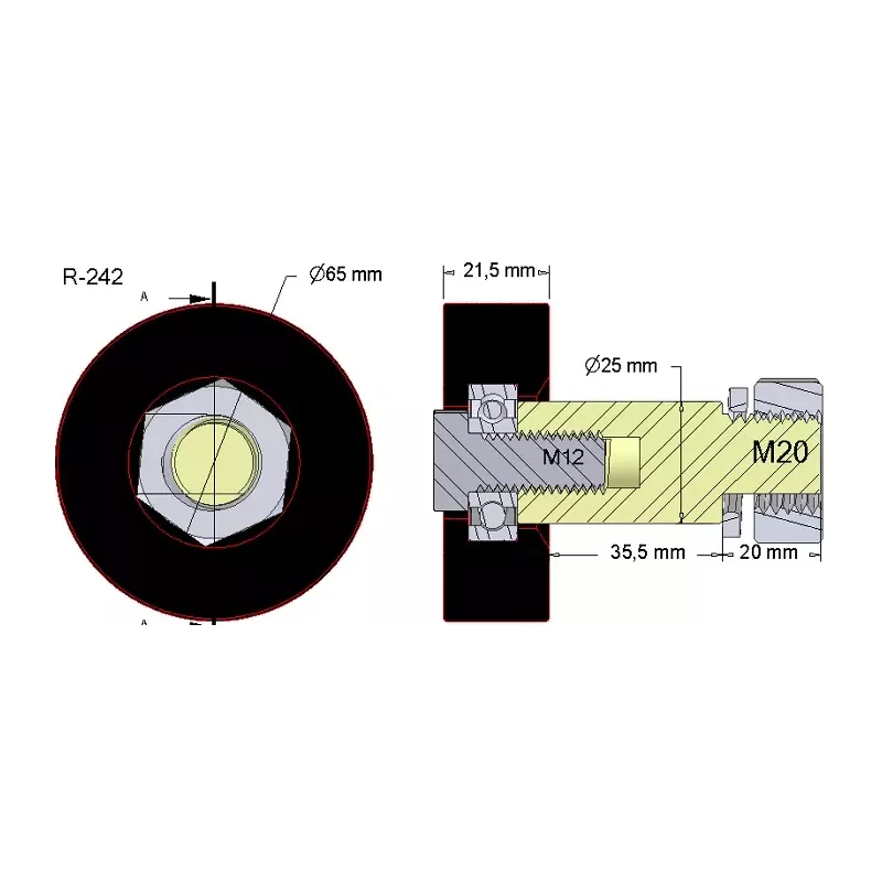 Rolle Nr. 242 – Stützrolle aus Gummi für Maschinen von Wuhlmaus | OEM Wuhlmaus 000.03.016.00 | Hersteller KiJ