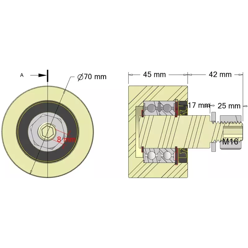 Rolle Nr. 262 – Stützrolle aus Kunststoff Ø70 mm für Maschinen von AVR | OEM AVR 4302.15.80 | Hersteller KiJ