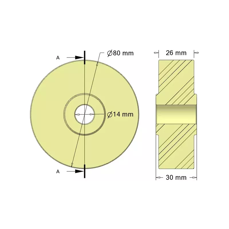 Rolle Nr. 329 – Stützrolle aus Kunststoff Ø80 mm für Maschinen von Sandei | OEM Sandei 81D14 | Hersteller KiJ